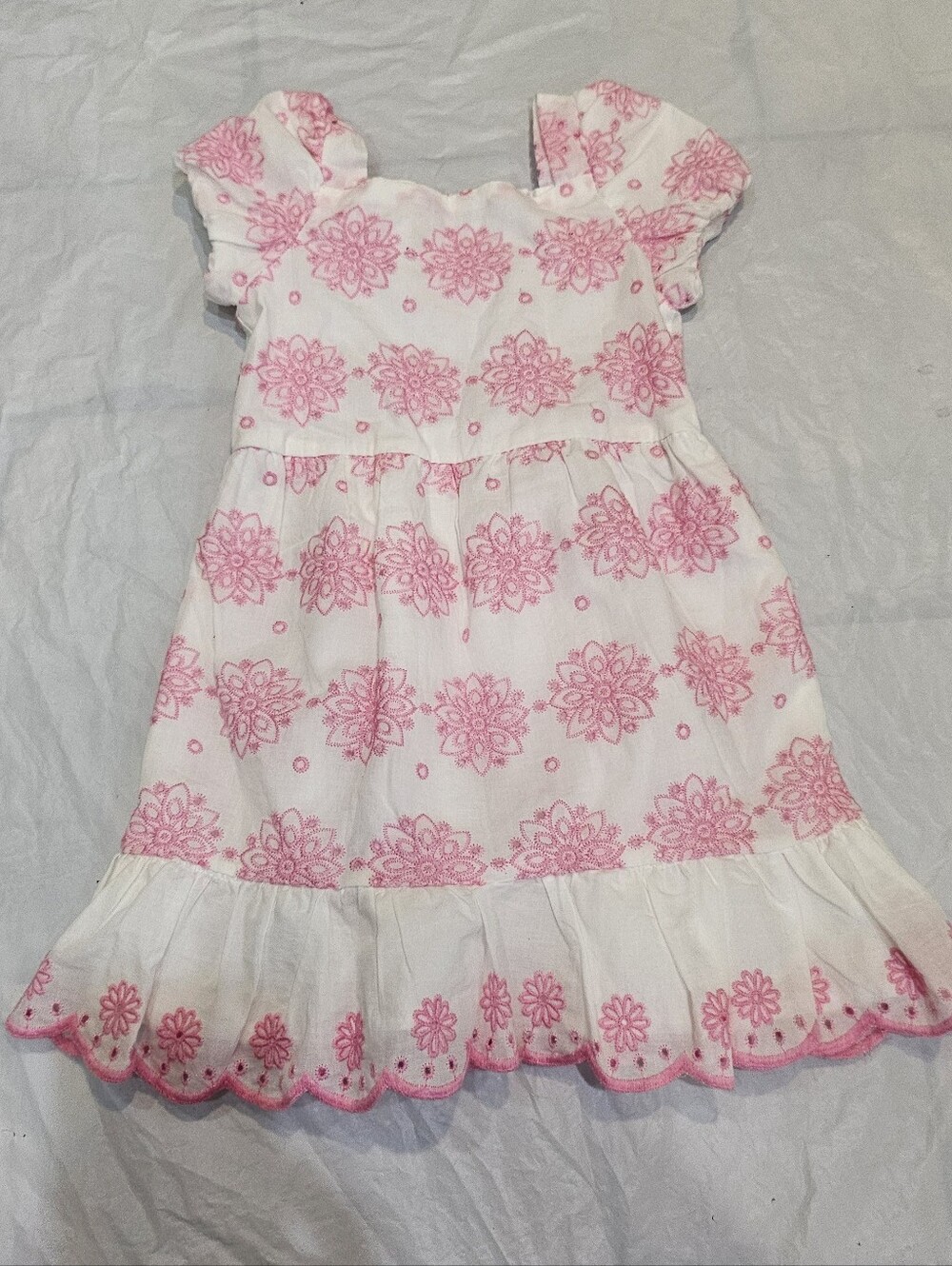 Girls' White Dress with Pink Floral Embroidery. Sz 4t